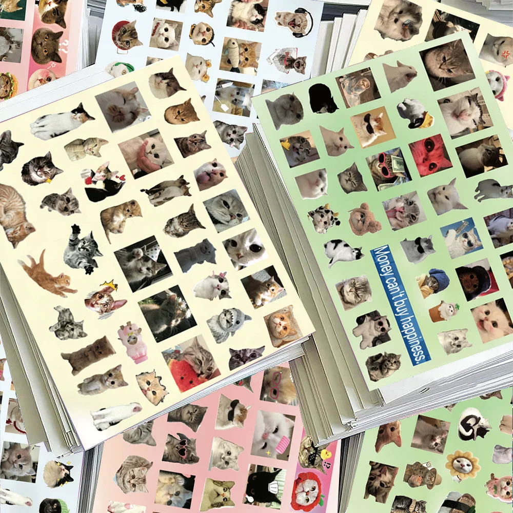 8Pcs Fun Cartoon Cat Scrapbook Journal Sticker Kawaii Abstract Expression Pack Ins Aesthetic Decals for Gift Wrap Phone Case