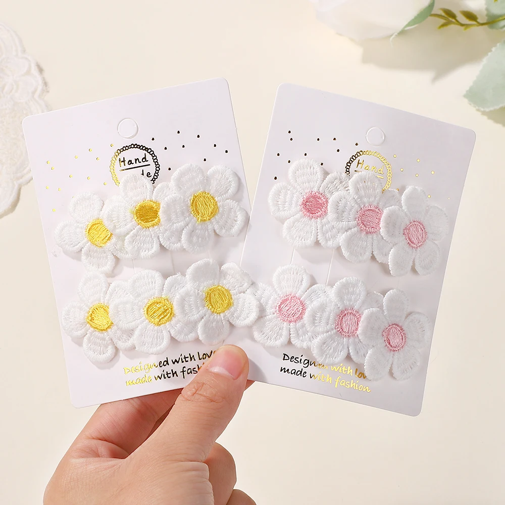 

2Pcs/set Sweet Embroidery Flower Hair Clips for Kids Girls Snap Hairpins BB Clip Barrettes Headwear Hair Accessories Wholesale