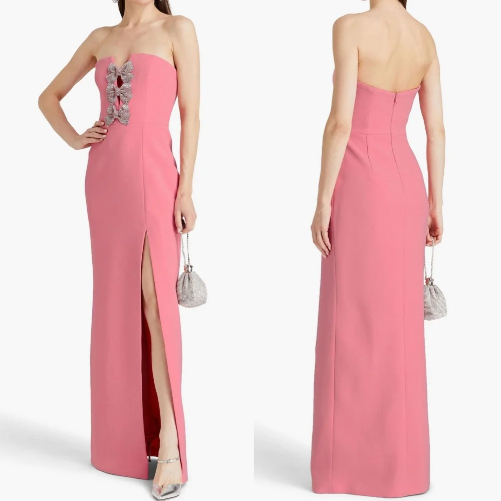 Jersey Bow Valentine's Day A-line Strapless Bespoke Occasion Gown Long Dresses