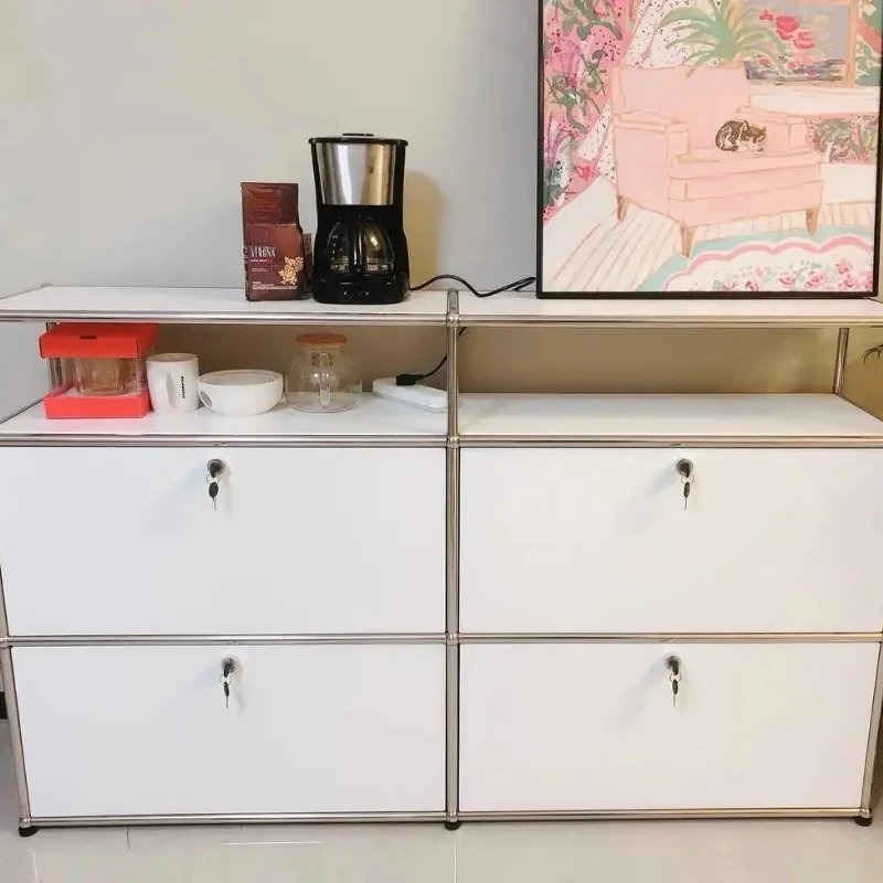 Modern living room cabinet storage side panels with modular solid wood stainless steel frames