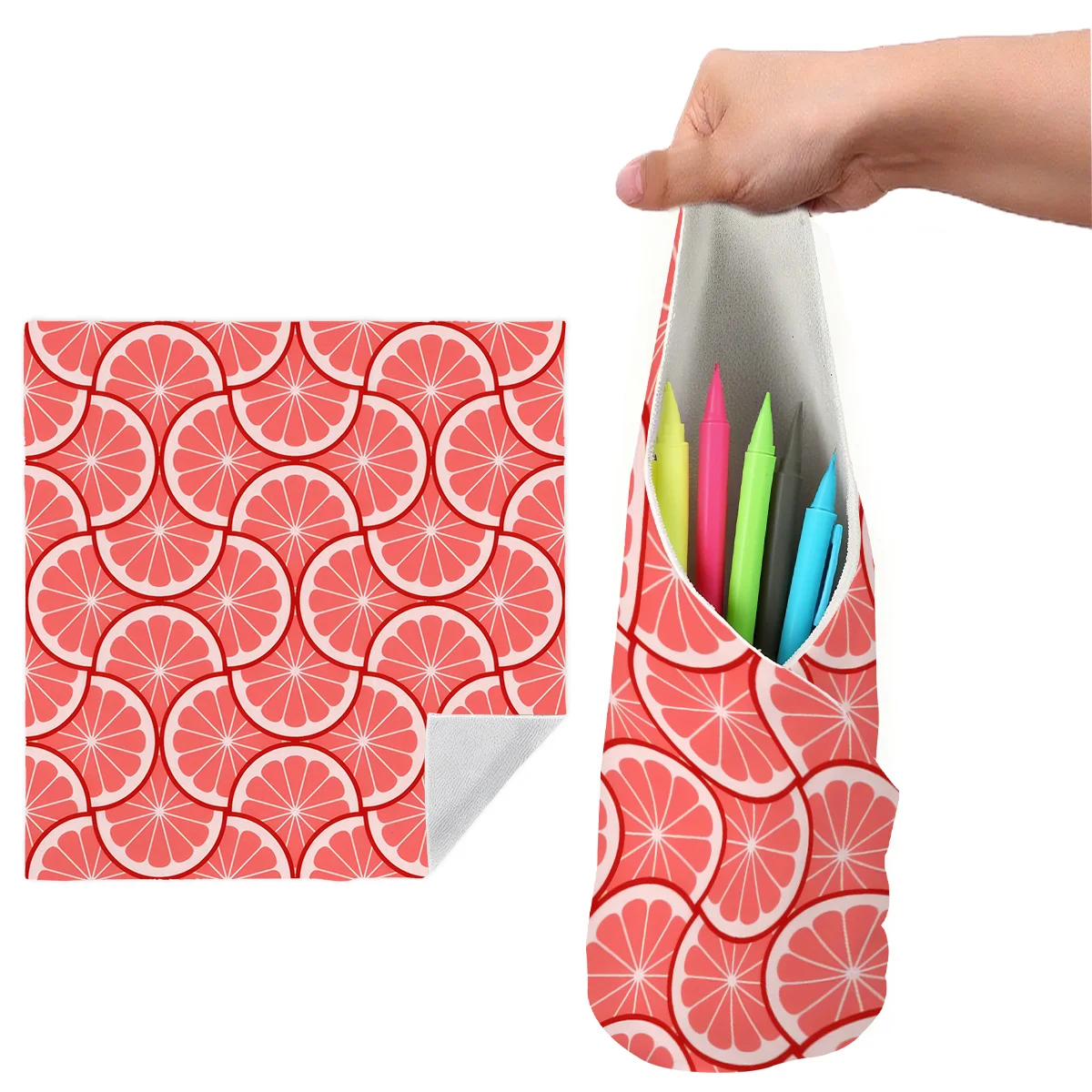 2D Flat Grapefruit Slice Print Pattern Office Stationery Portable Storage Pouch Pencil Case, Camera Protective Cloth