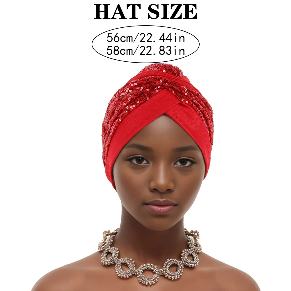 Frauen Glitzer Pailletten Turban Hut Mode Motorhaube Twist einfarbig Hijab Chemo Cap Kopf wickelt elegante Kopftuch dehnbare Stirnband