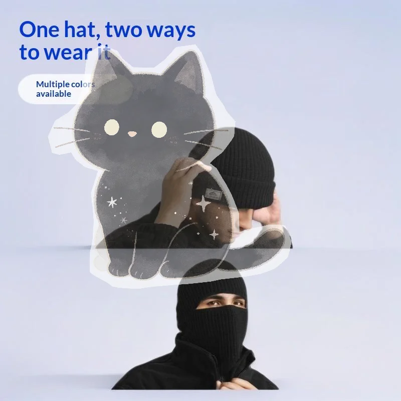 2Pcs Warm Knitted Ski Mask Cap 2In1 Winter Beanies Hats For Men Women Windproof Full Face Ski Mask Bonnet Cycling Earmuffs Hat