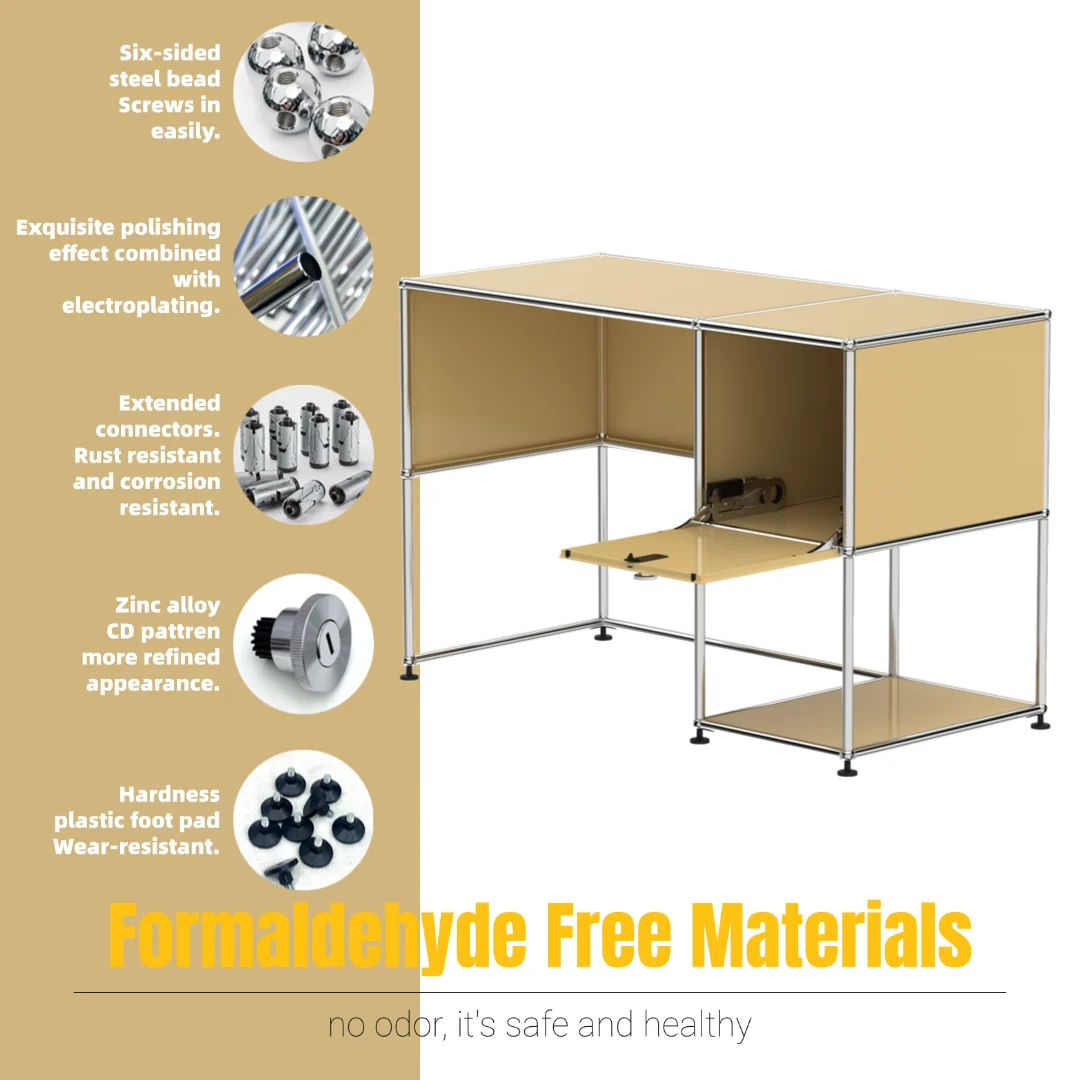 Modern Modular Metal Desk with Storage Cabinet｜Open Frame Writing Table｜Custom Color Office Furniture