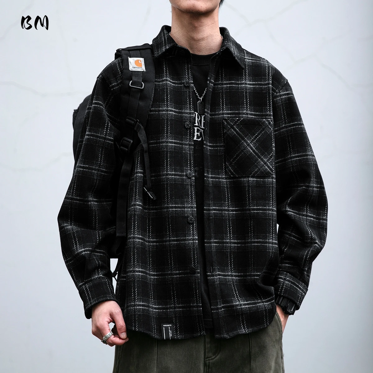 

Мужская японская винтажная рубашка в клетку с начесом, осень-зима, большие повседневные толстые уличные пальто с длинными рукавами высокого качества, мужские топы