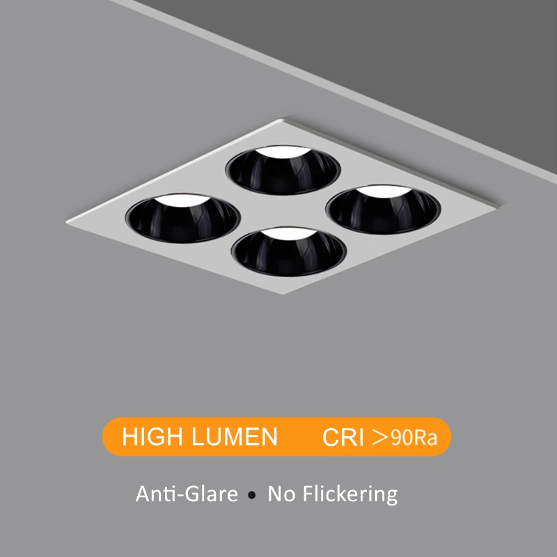 1/2/3/4 หัว LED โคมดาวน์ไลท์โคมไฟเพดานสปอตไลท์ Cob Grille ไฟ Anti-Glare ลงไฟสําหรับห้องไม่มีแสงหลัก