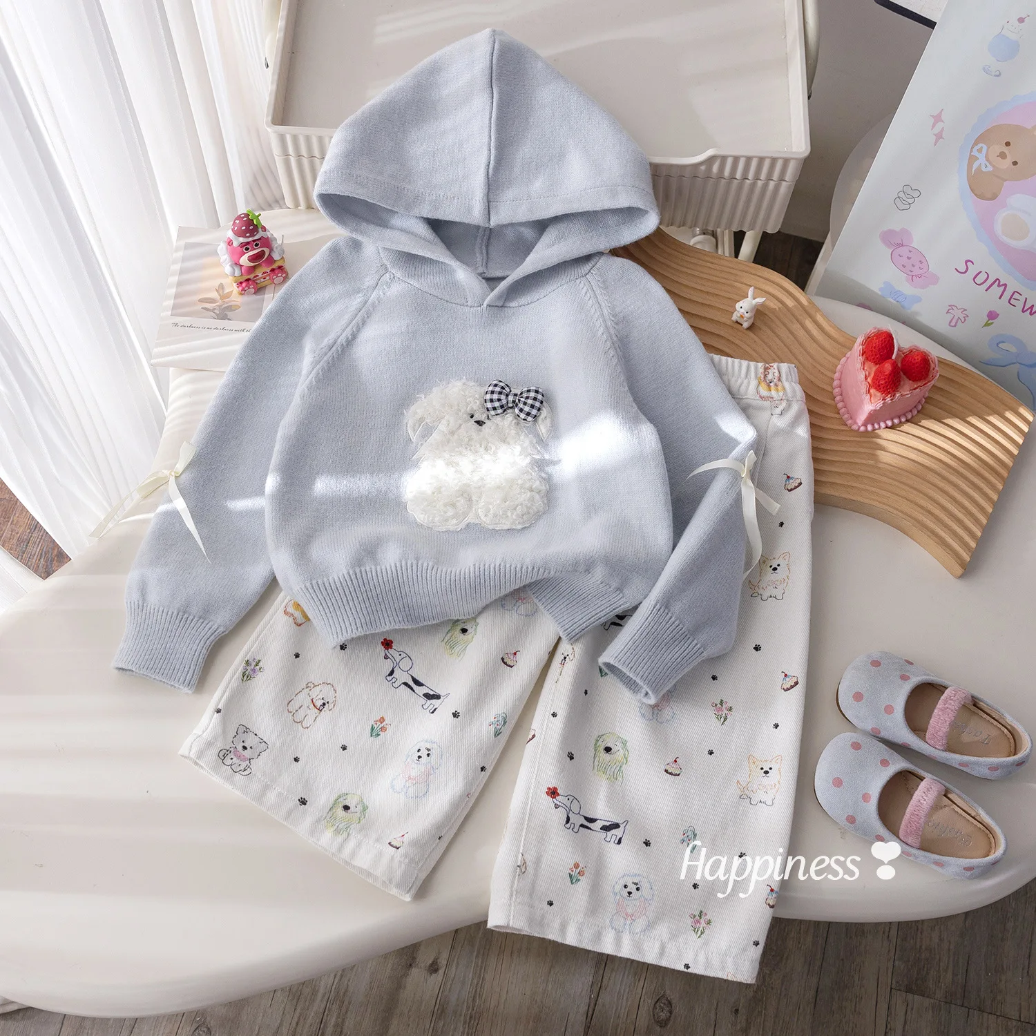 سترة محبوكة للفتيات لخريف وشتاء 2025 مع قلنسوة مريحة وأكمام طويلة بلوفر كارتوني ملابس أطفال من 7 إلى 12 سنة #1