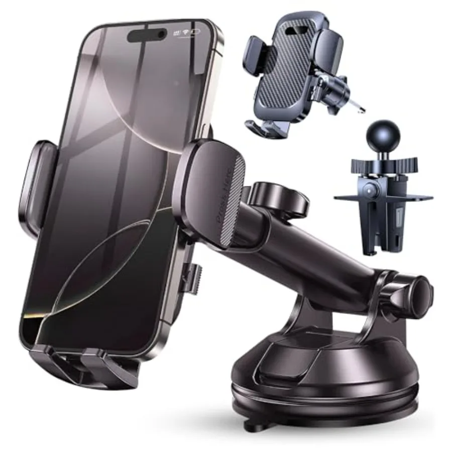 

3in1 Universal Cell Phone Car Mount with 360Degree Rotation for Dashboard and Vent Installation Military Grade Strong Suction B