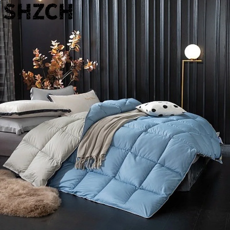 Four Seasons 100% Goose Down Duvet Comforter Single Double Size Solid Color Winter Thick Quilt
