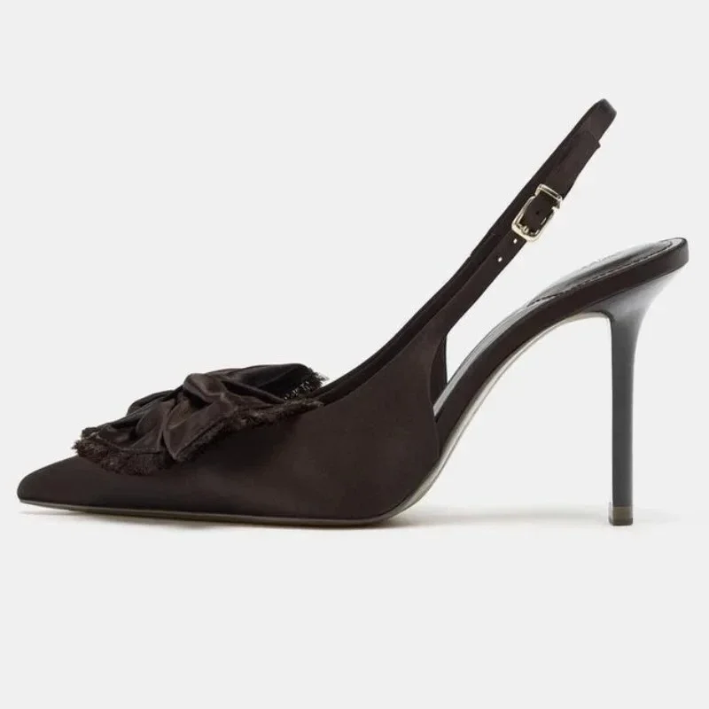 الساتان Bowknot عالية الكعب النساء أحذية الزفاف أشار تو مشبك حزام العلامة التجارية الفاخرة مصمم فستان الحفلات الإناث Slingback مضخات #2