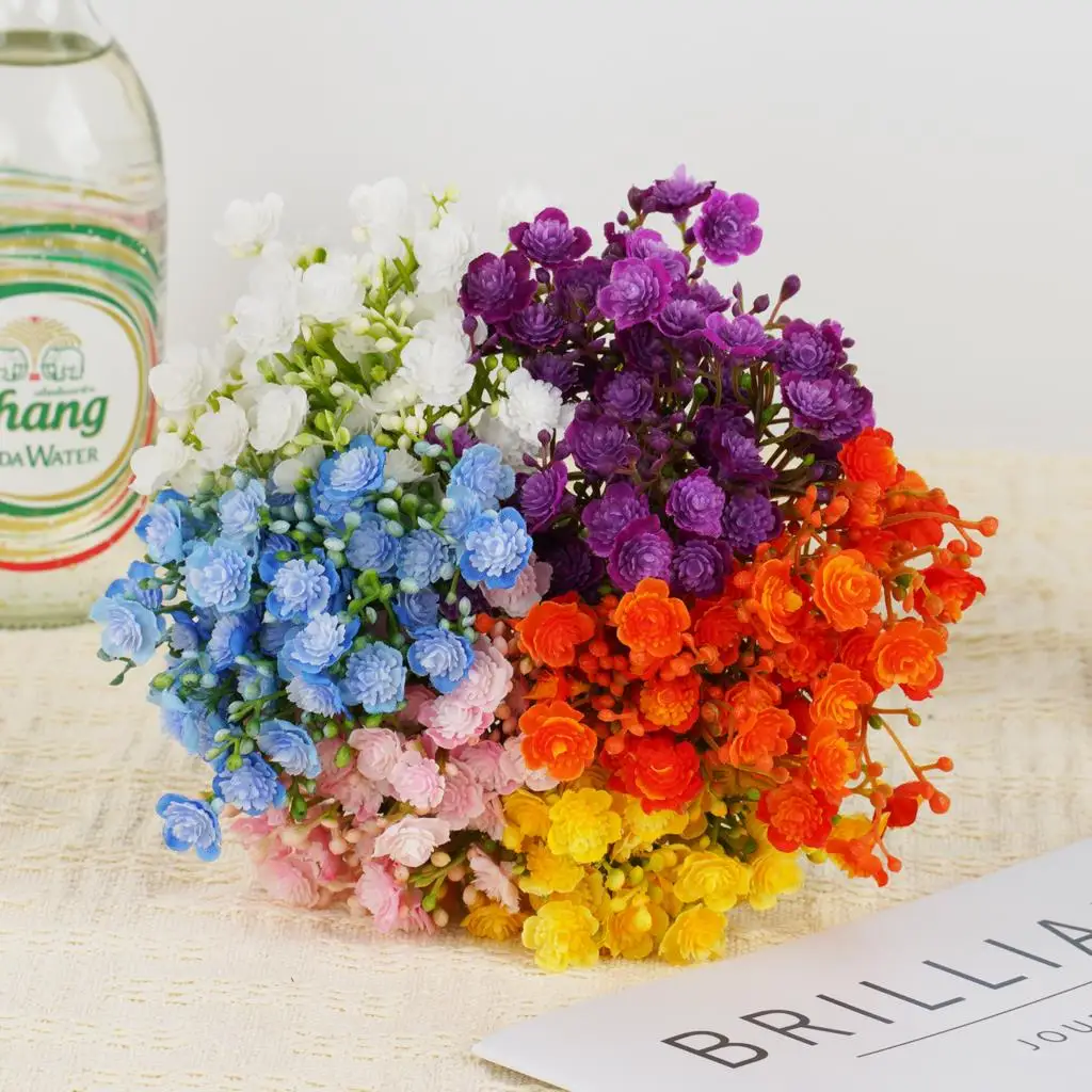 42 Head Bouquet Plastic Artificial Flower Handmade Babysbreath Fake Plant Gypsophila Floral Arrange for Home Wedding Table Decor