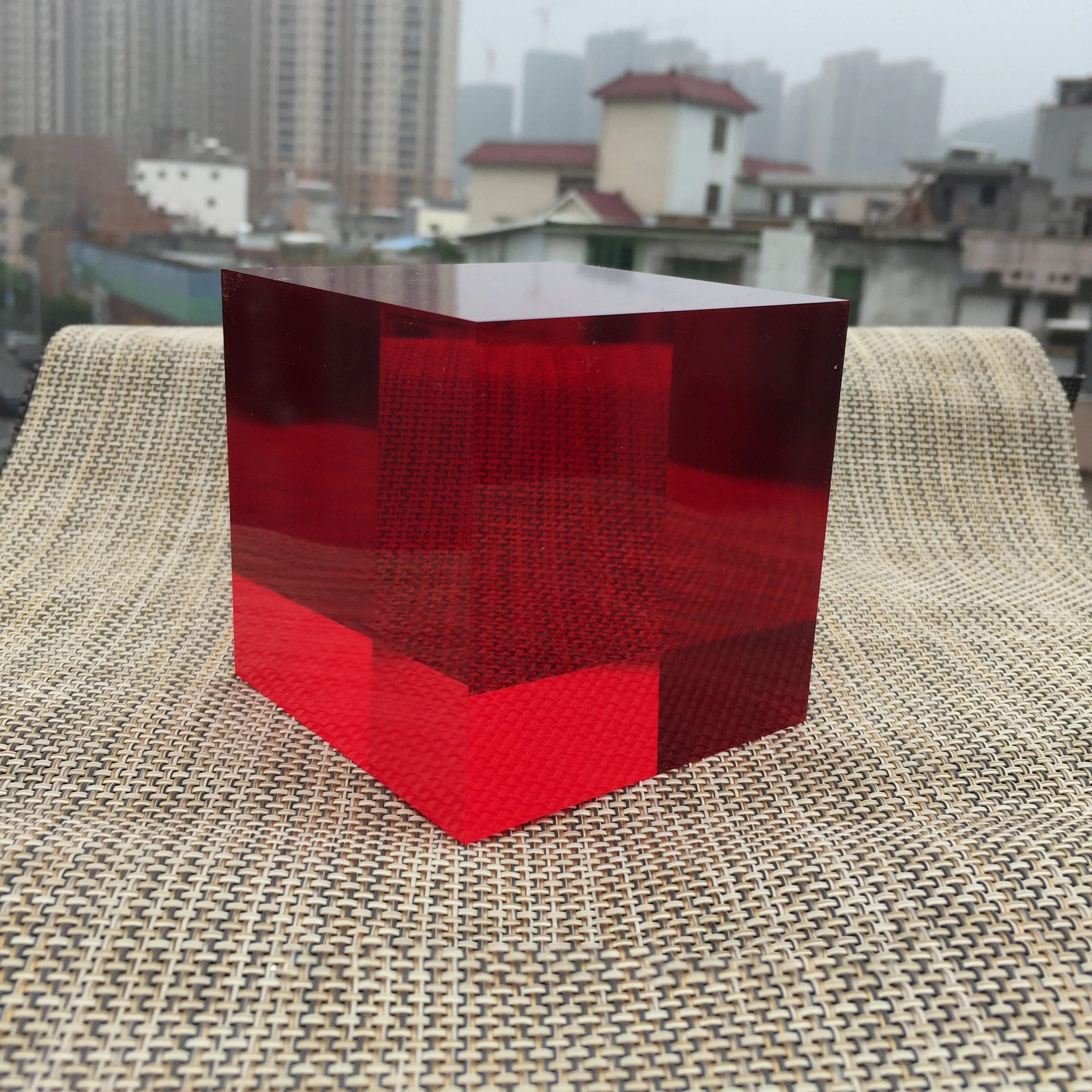 Acrylic Red Cube Square Column Display Base, Cosmetics Perfume Jewelry Photography Props Live Stream Showcase Rack Stand