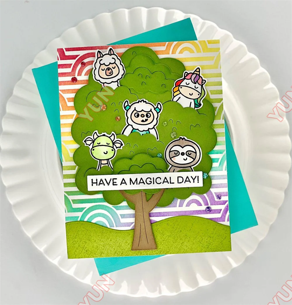 Doodle Bird Digs Tree Fence Border Die Set A7 Layer Stacklets Die Set 2025 New Craft-Dies DIY Scrapbook Card Making Words-Stamps