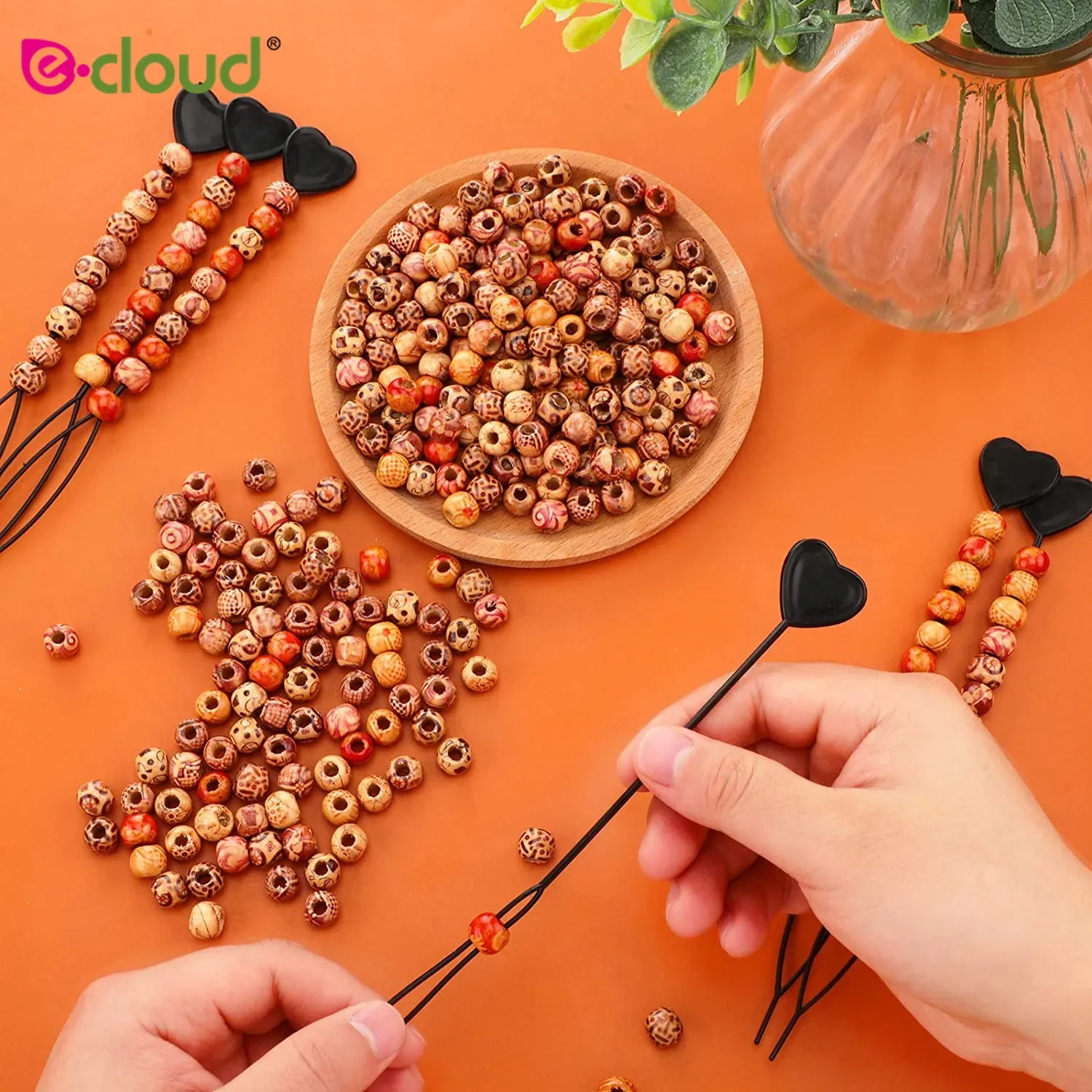 100Pcs 12mm Pattern Colors Wooden Dreadlock Hair Beads Send 100pcs Rubber Band 1pcs Tools with 5mm Hole for Loc Jewelry