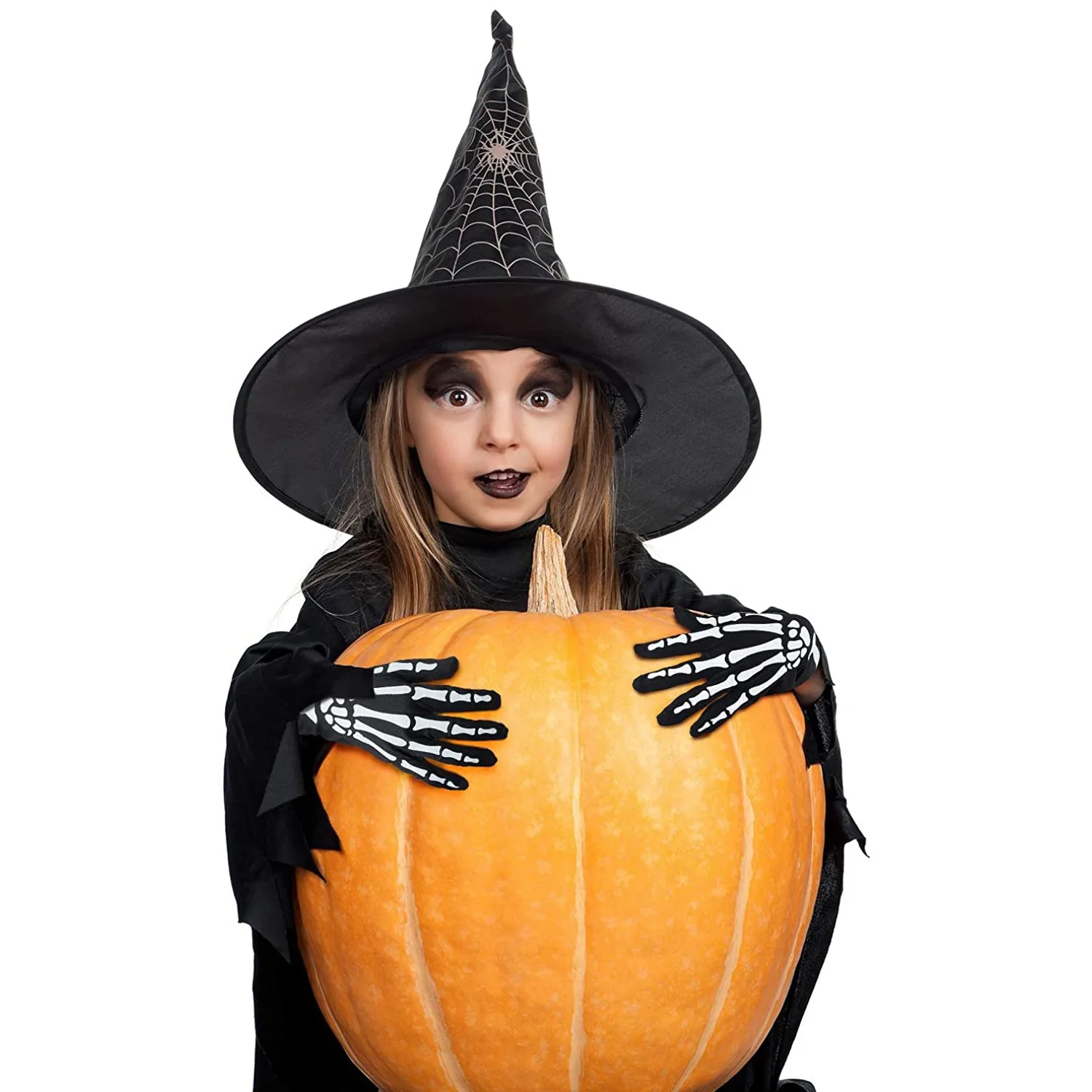 

2 пары перчаток со скелетом на Хэллоуин с рукавами-скелетом, перчатки со скелетом и длинными рукавами для детей и взрослых