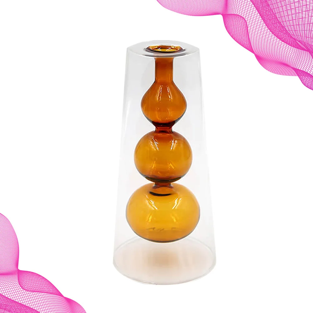

1PC Double-layer Glass Vase Decor Transparent Glass Vase Desktop Ornament Personality Water Planting Vase Flower Arr