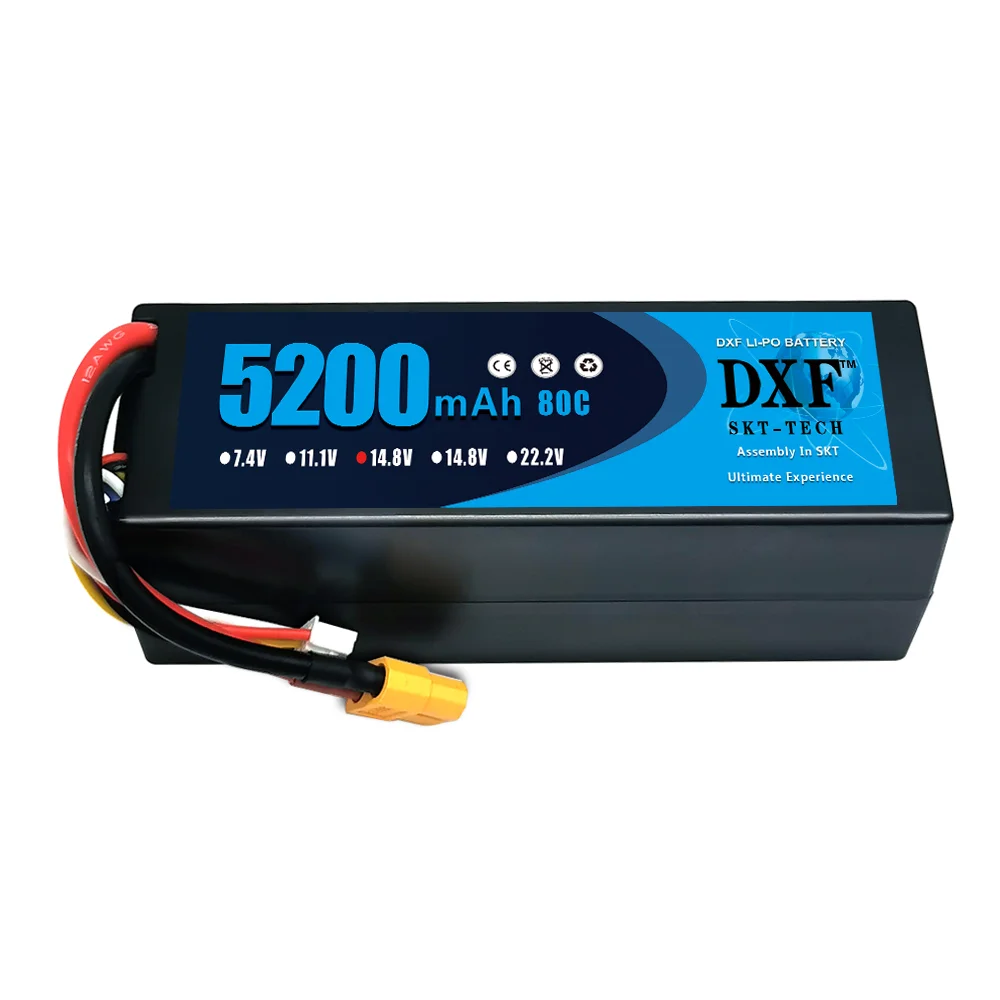 DXF 4S Lipo แบตเตอรี่5200mAh 14.8V 80C กับปลั๊ก EC5 hardcase สำหรับ1/8รถบรรทุก mobil Offroad เรือบรรทุกเครื่องบิน UAV RACING