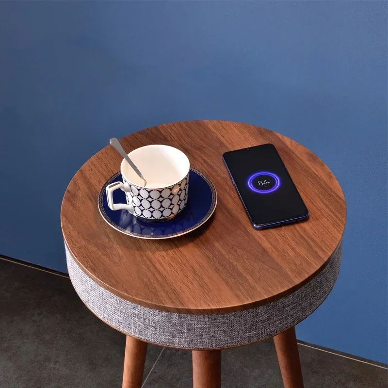 Smart Round Coffee Table with HIFI Bluetooth Speaker Wireless Charging Living Room Side Table with Stereo Audio Mini Tea Table