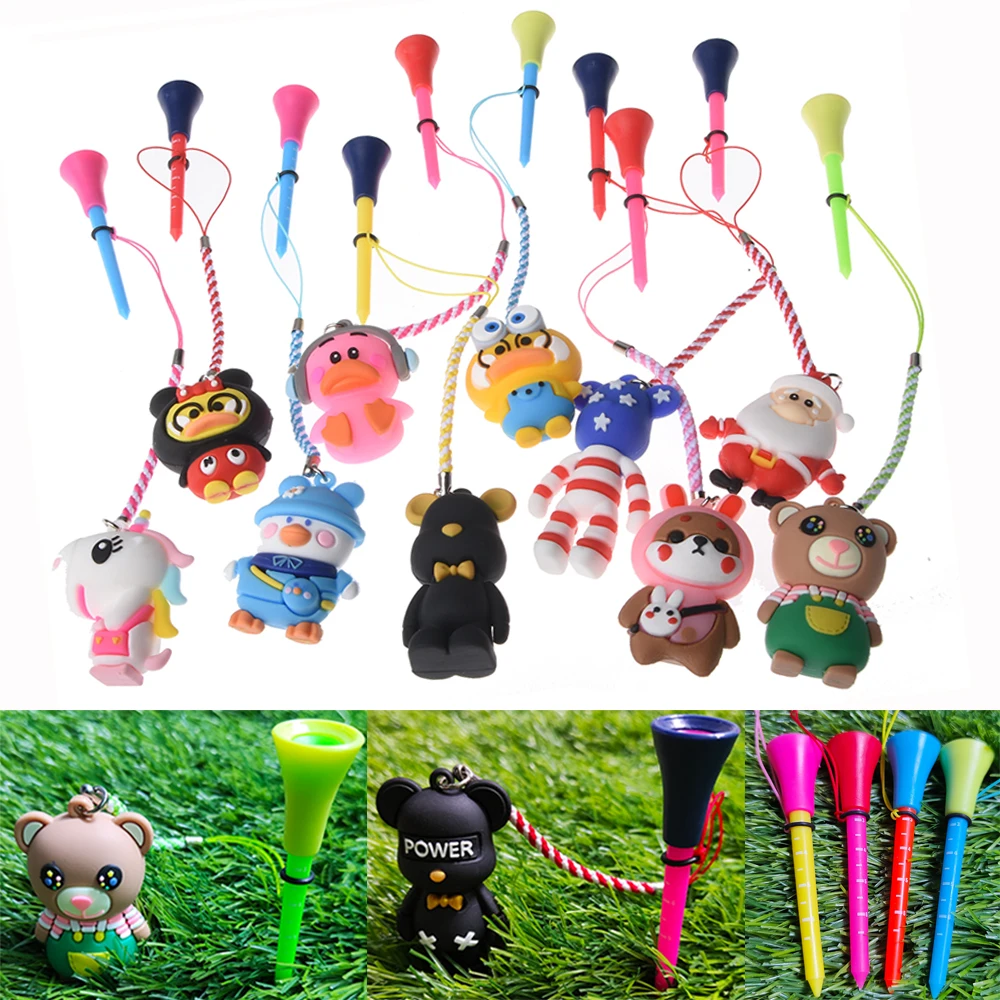 6Pc/bag Golf 83mm Multicolor Plastic scale Tee  With PVC Cartoon Pattern Golf Ball Holder Prevent Loss Golf Rubber Tee Golf Gift