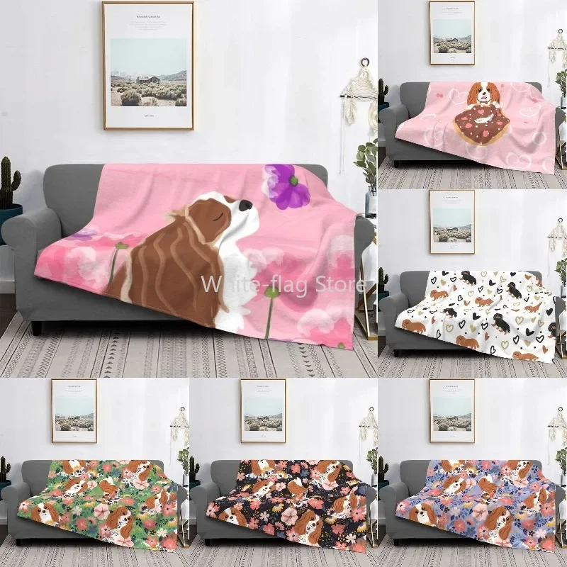 Ultra-Soft Fleece Romantic Cavalier King Charles Spaniel Throw Blanket Warm Flannel Dog Blankets for Bed Travel Sofa Quilt