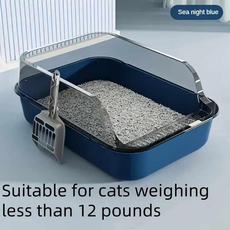 Semi-Enclosed Cat Litter Box Splashproof Kitten Toilet Tray Pet Cleaning Basin with High Sides for Indoor Use view 6