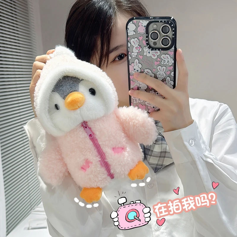 Penguin Plush Toy Sleep Doll Stuffed Animal Pillow Comforting Fluffy Wearing Clothes and Hats 25cm