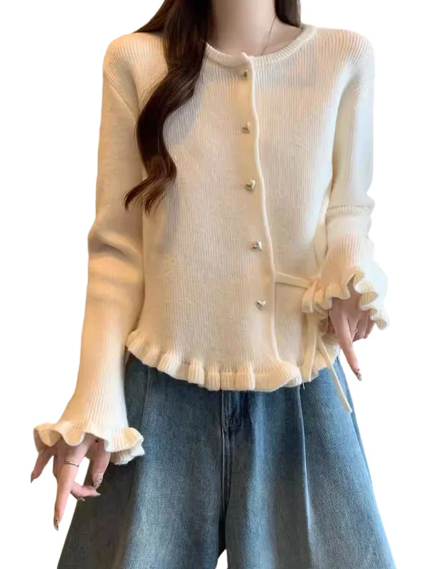 Wine Red Bell Sleeve Knitted Sweater Women's Early Spring New Large Size Fashionable Ear Look  Top Shoulder Correct view 5
