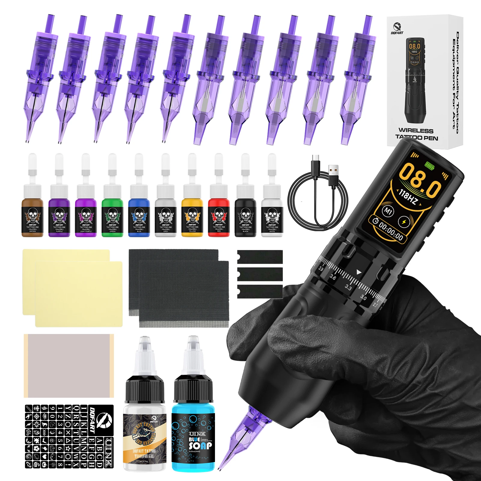 

DQFART Беспроводная тату-машинка, набор для татуировки, 2400 мАч, ручка для татуировки для профессионального боди-художника, принадлежности для татуировок, аксессуары для татуировок