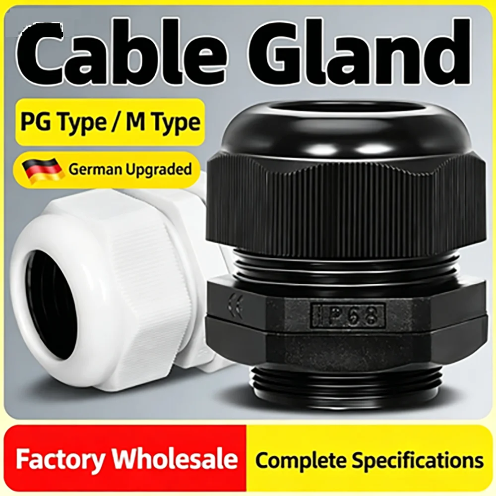 Nylon Cable Gland IP68 Waterproof PG7‑PG25 M8‑M24 Metric Thread Black Plastic Wire Connector for Electrical Sealing 20Pcs/Pack
