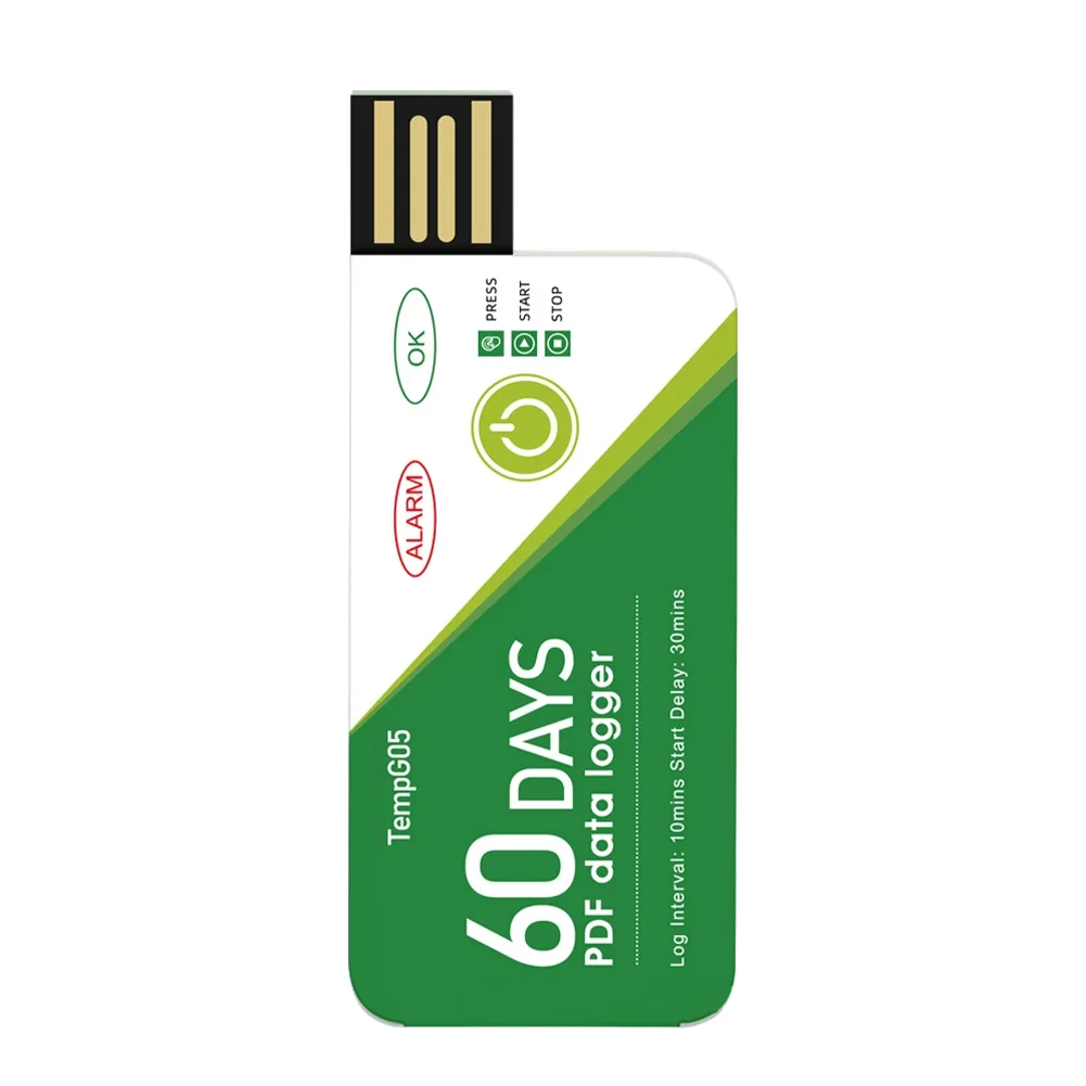 60 Day USB Temperature Logger with Automatic PDF Report Generation for Warehouse Cold Chain and Transport Monitoring