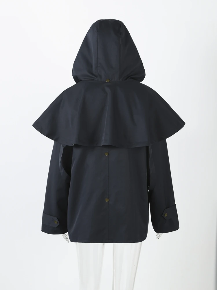 Chic Autumn Women's Removable Hooded Coats Loose Long Jackets Pocket Zipper Outwear 2025 New Female Casual Waterproof Streetwear