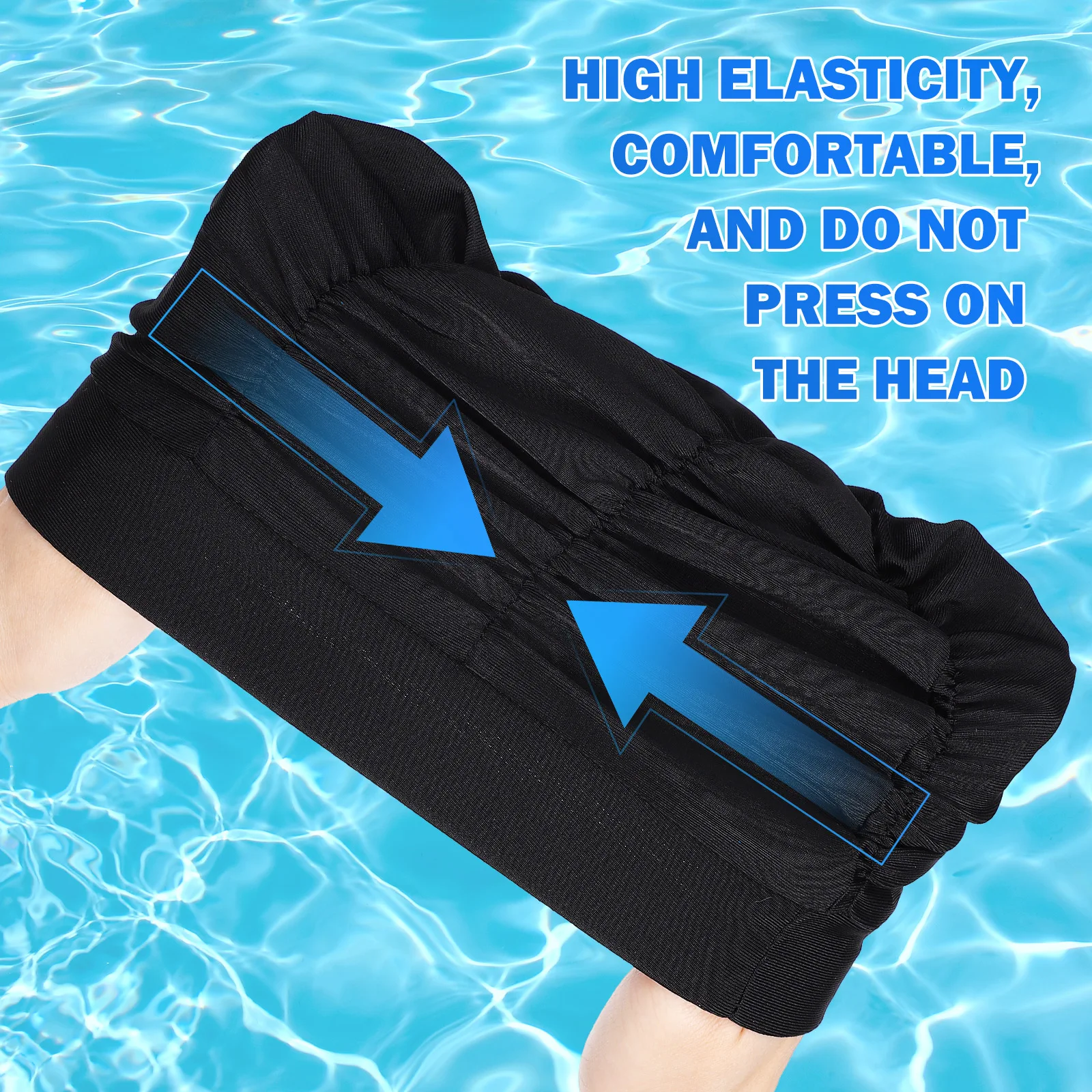 

2pcs Elastic Swim Caps Unisex Adult Fabric Stretchy Bathing Hats Long Hair Braids Dreadlocks Pleated Durable Lightweight