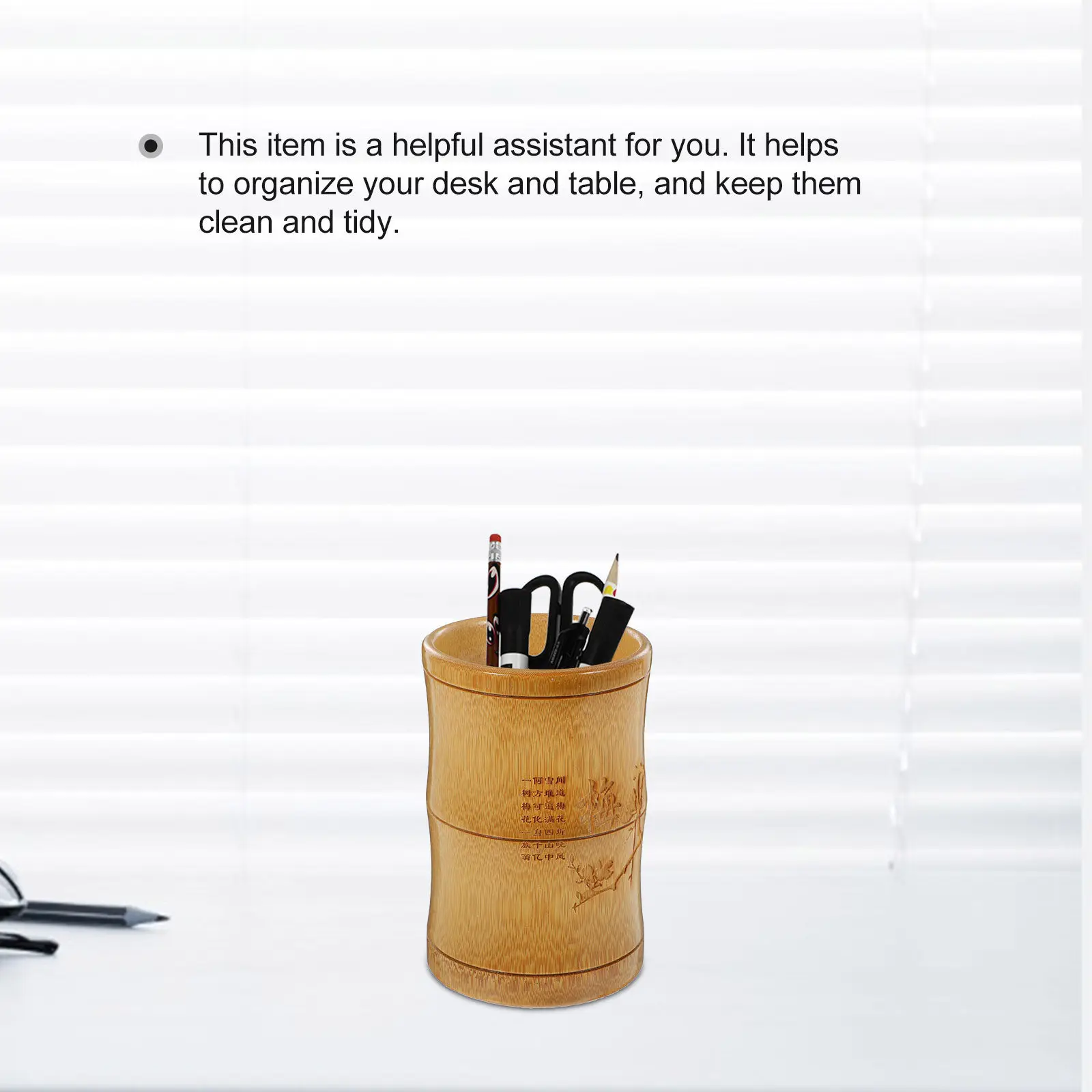 Bamboo Chinese Style Pen Holder Vintage Carving Desktop Organizer Brush Storage Pot Pen Cup for Office Makeup Stationery