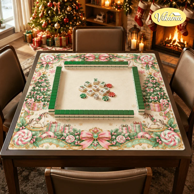 Christmas Candy Bows Mahjong MatNon Slip WaterproofDining Room Family Game NightHome DecorHoliday