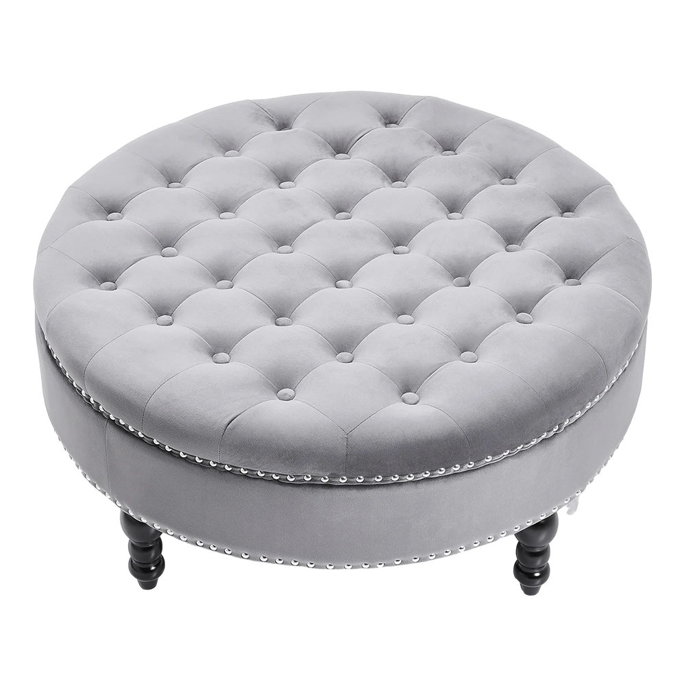 Tufted Velvet Round Chesterfield Buttoned Footstool studded Edge