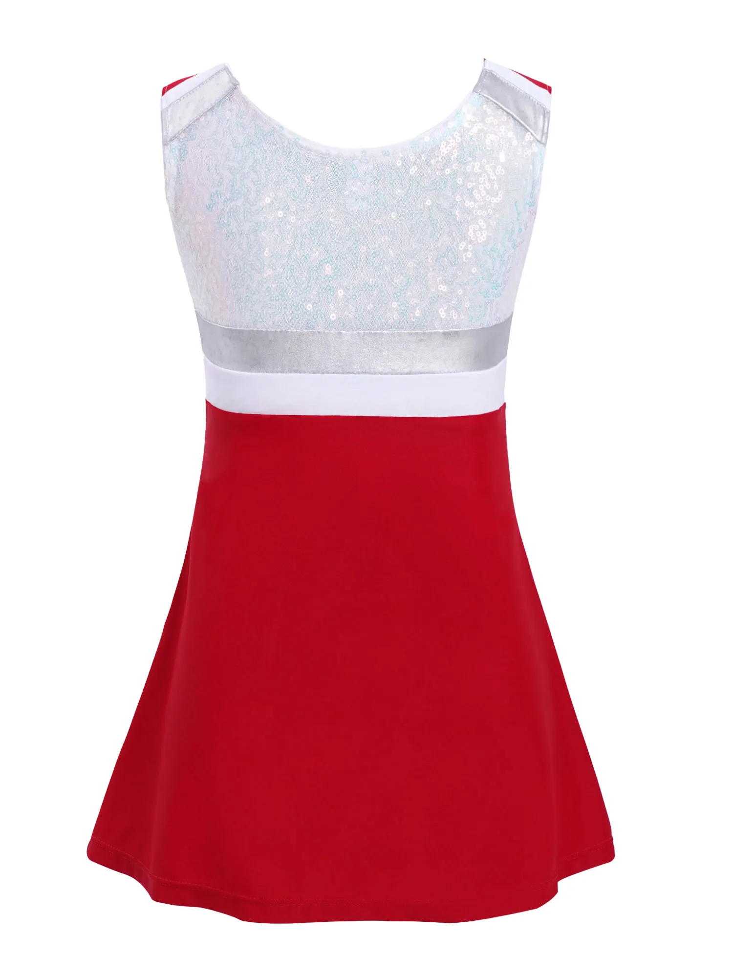 Kids Girls Sleeveless Sequins Cheerleader Dancewear Sparkly Stage Performancae Gymnastics Dance Dress Costume with Shorts Outfit