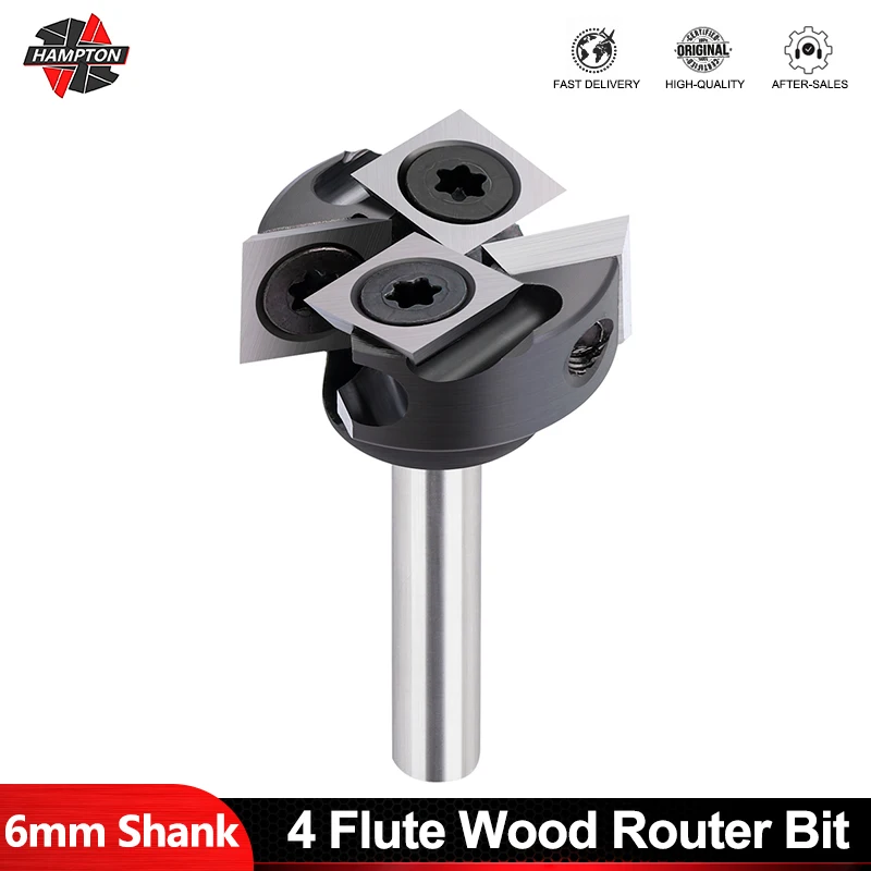 

HAMPTON 6mm Shank 4 Flute Spoilboard Surfacing Router Bit Diameter 25.4mm Carbide Instert Planing Milling Cutter Instert