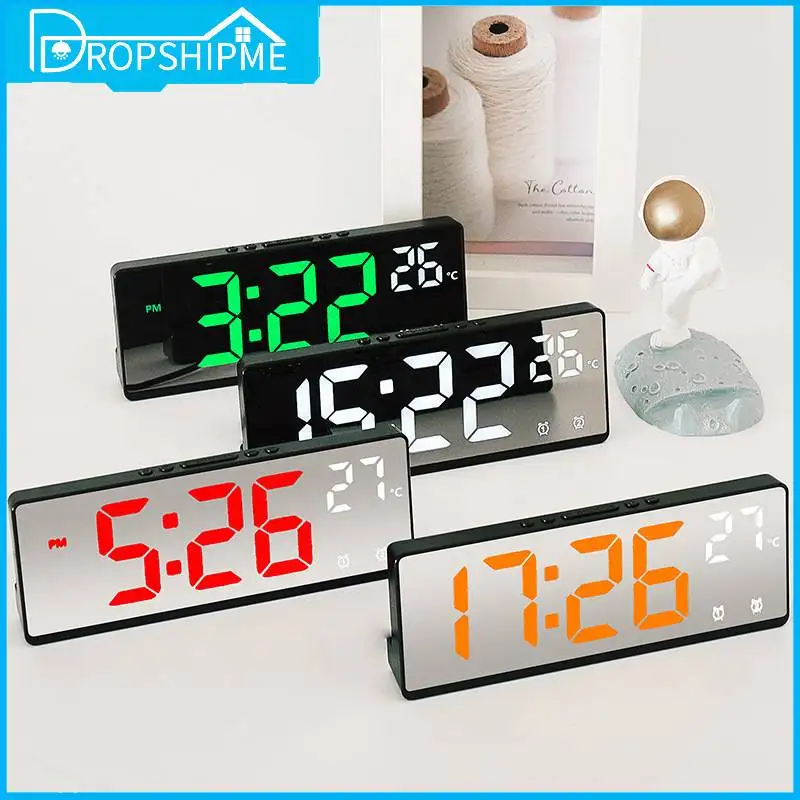 Dropshipme Bathroom Clock with Temperature Luminous Alarm Clock Voice Control Desktop Watch for Home Bedside Electronic