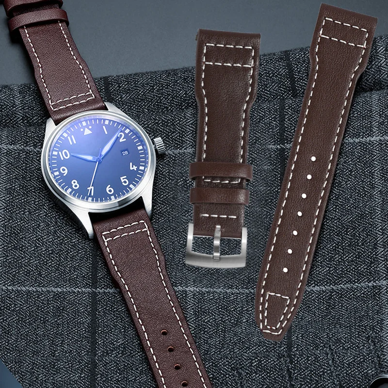 

Кожаный ремешок для мужских механических часов 20 мм, сменный ремешок для часов, быстросъемный, аксессуары для часов, стальная качественная пряжка
