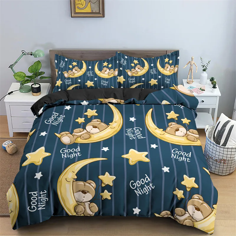 

Cartoon Bear Duvet Cover Cute Animals Comforter Cover Microfiber 3PCS Bedding Set Twin Full For Girls Children Kids's Bedroom