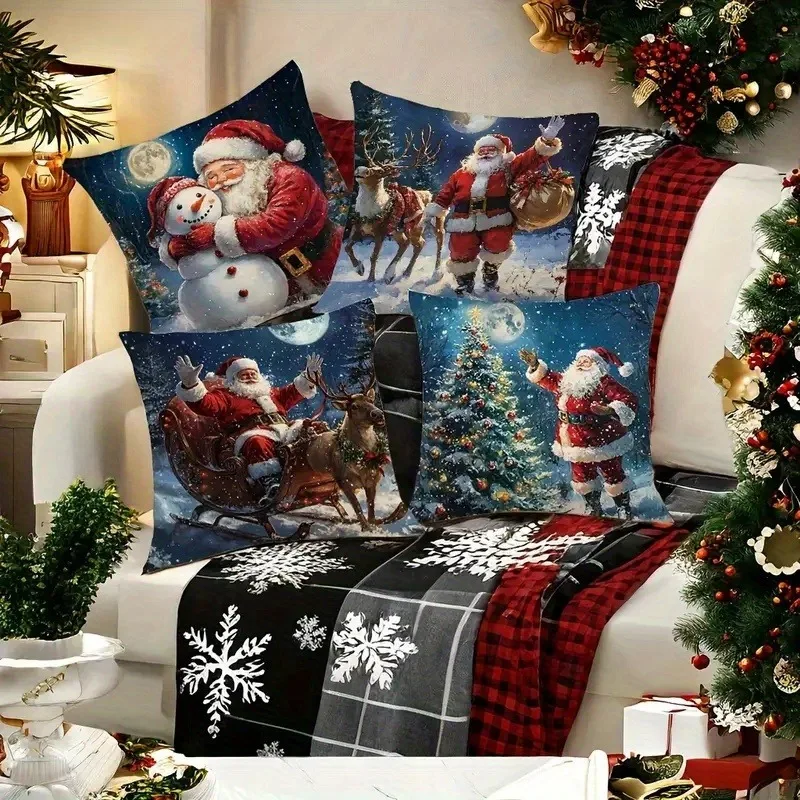 

4-piece, 2D single-sided printed Christmas-themed pillowcase, suitable for various room types and venues.
