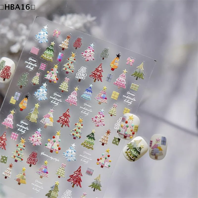 ómHBA16 Parque Kerstboom Sneeuwpop Beer Konijntje Dieren Nagelstickers Elegante vrouwen Vlamend hart DIY Nail Art Sticker Manicure Deca