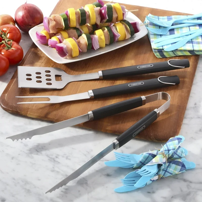 المهنية 3 قطعة أداة شواء مجموعة الفولاذ المقاوم للصدأ تيرنر ملقط اللحوم شوكة المطبخ شواء اكسسوارات غسالة صحون آمنة