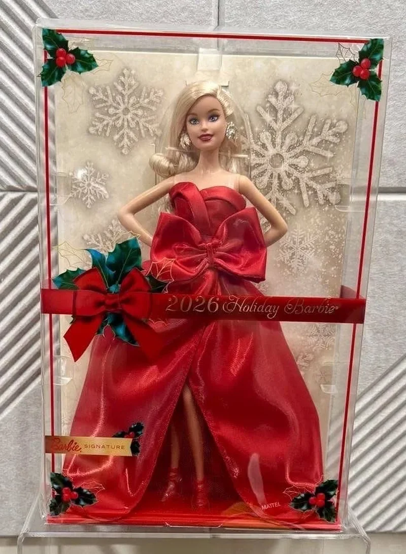 Genuine 2026 Holiday Barbie Series Collectible Doll Dark Brown Hair Red Satin Gown Celebration Barbie Doll Jjx65 Jjx67 Jjx68