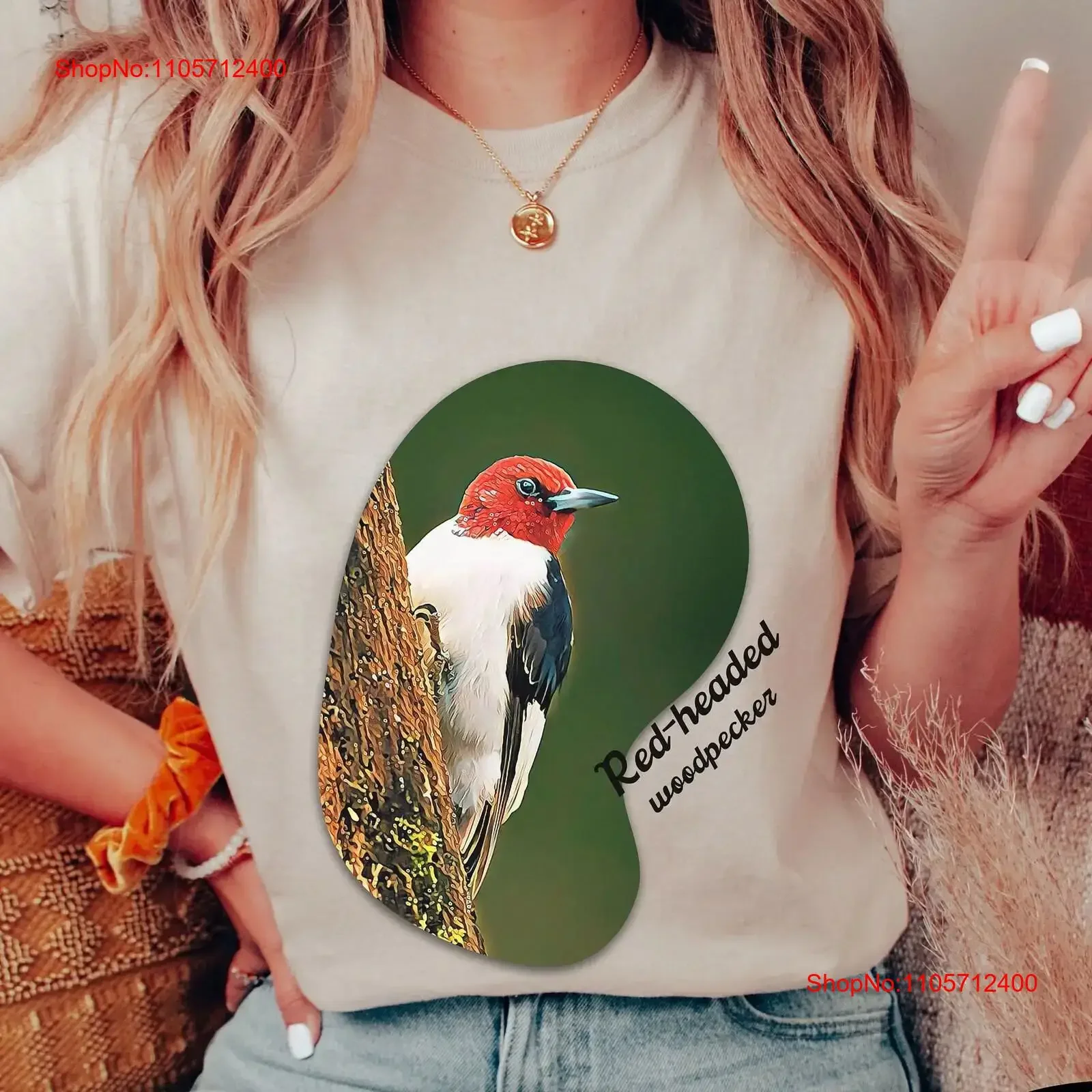 Woodpecker T Shirt Redheaded for Him Birdwatching shirts Her Mens Bird Birding Mom vintage Washed Breathable Soft homme