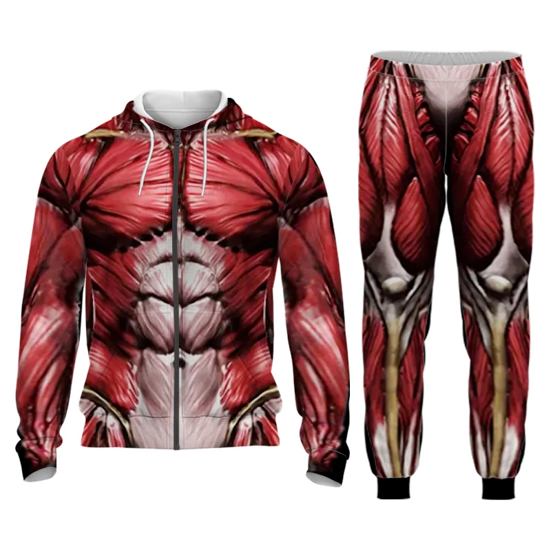 Men Hoodie Suit Pullover Zipper Full Print Hoodie Set Party Role Play Street Casual Personality Clothing Men Women Sports Suits