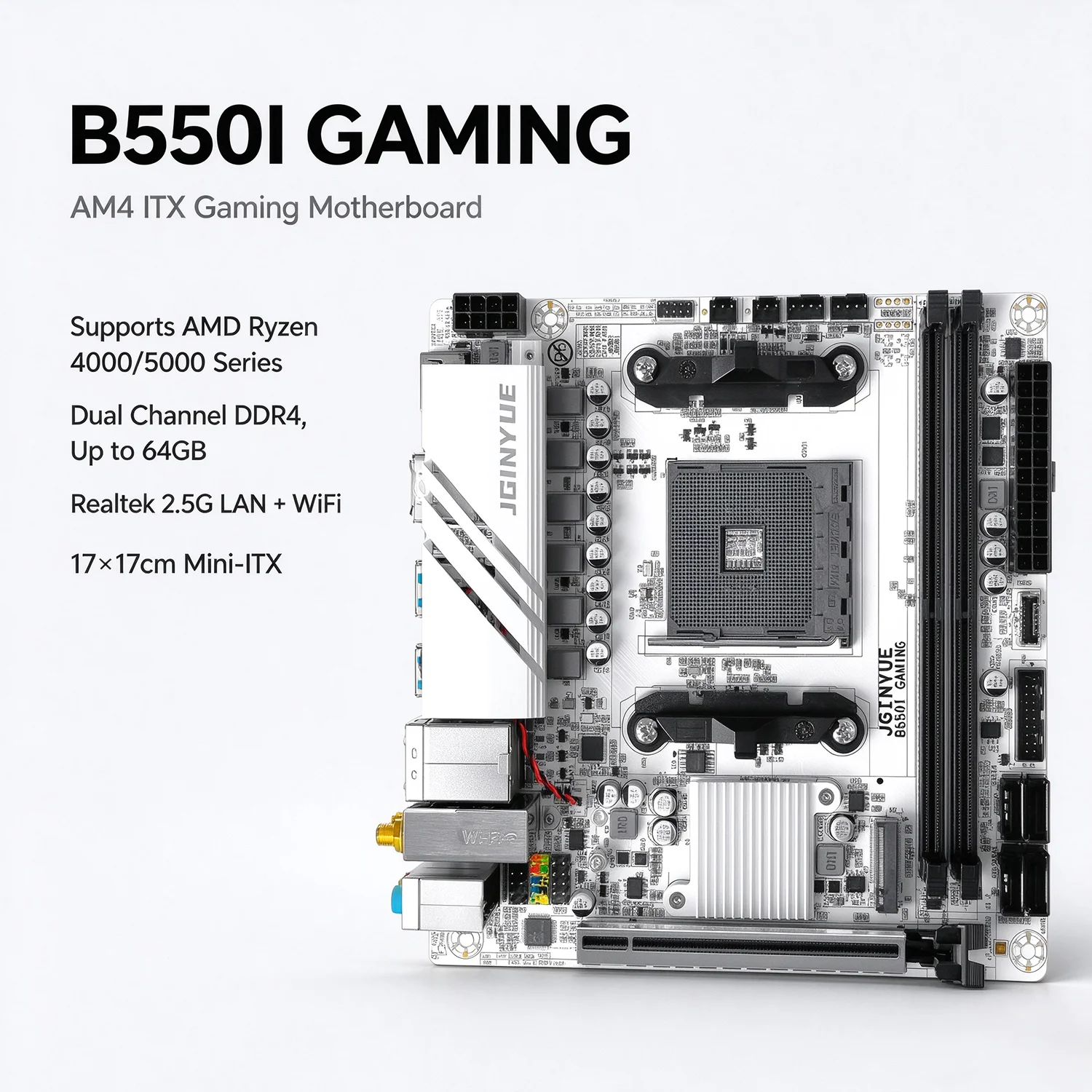 B550I ITX Motherboard AM4 Ryzen 4000 5000 DDR4 RAM Dual M.2 NVMe SSD 2.5G LAN WiFi 6 White Mini ITX Gaming Desktop PC Mainboard
