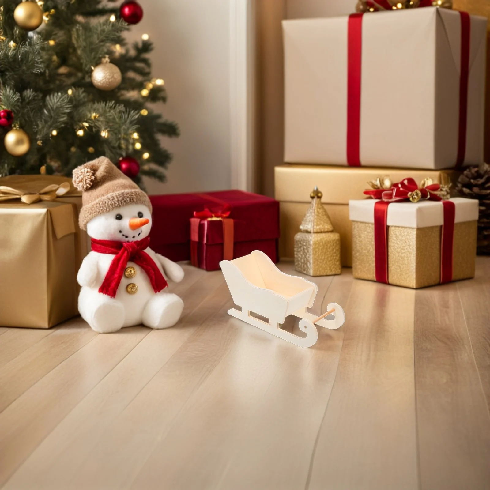 

3Pcs Christmas Sleigh Decorations Wood Santa Candy Platter Tabletop Decorative Holiday Centerpiece Festive Craft