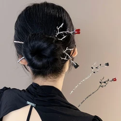 Vintage Rose Flower Hair Sticks for Women Simple Metal Sword rose Diy Chopstick Hairpins Hairstyle Design Tools Accessories