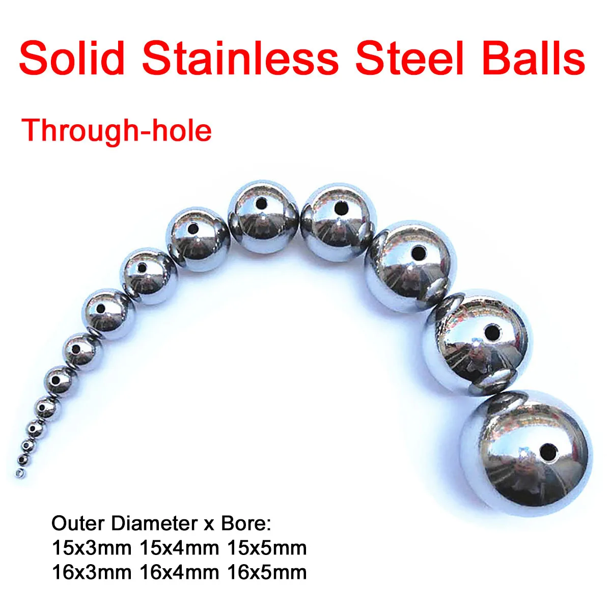 

1/5/10Pcs Solid Stainless Steel Balls Through-hole Balls Size 15x3mm 15x4mm 15x5mm 16x3mm 16x4mm 16x5mm Corrosion Resistance